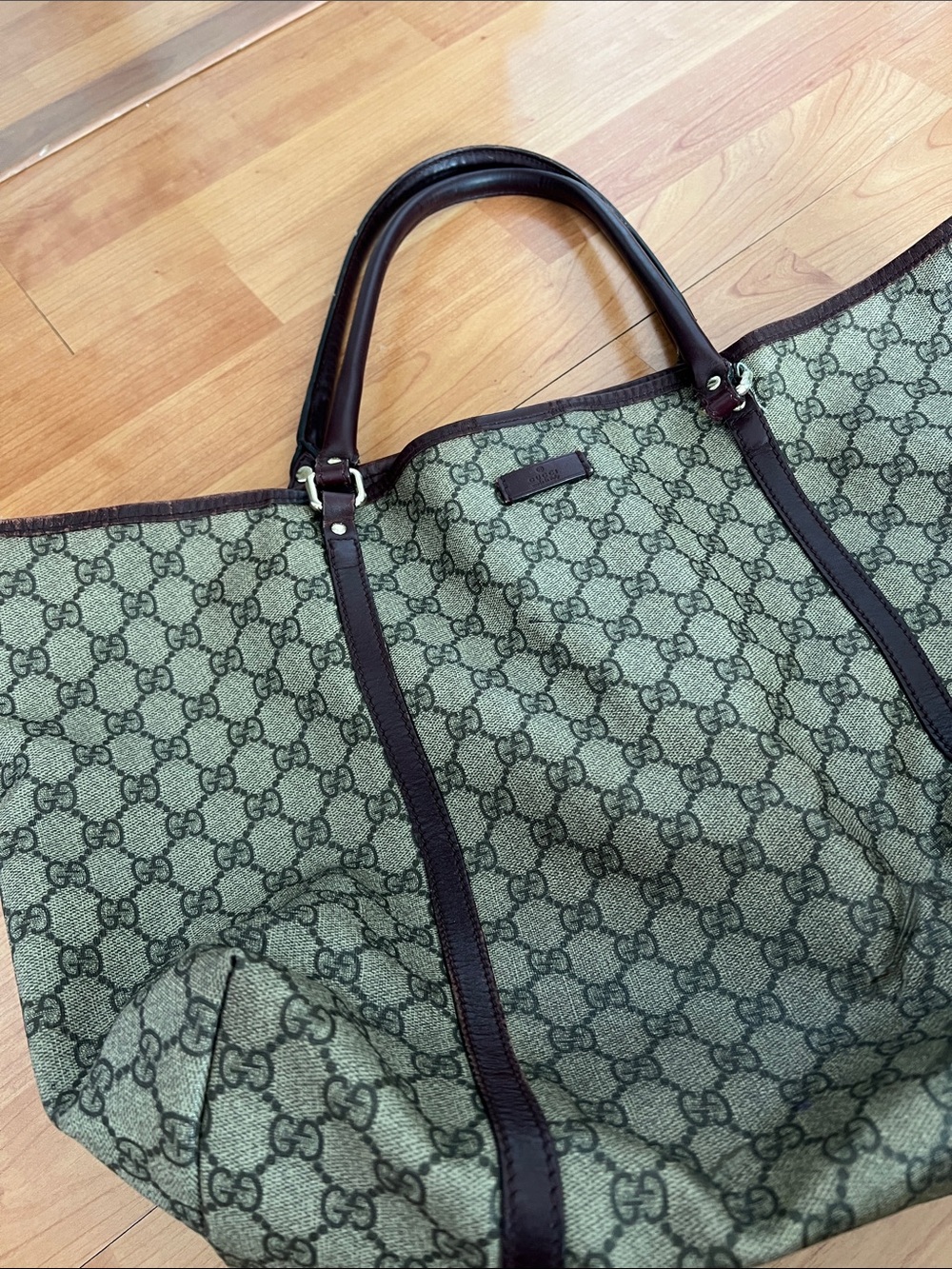 Gucci GG Canvas Tote with Brown Trim